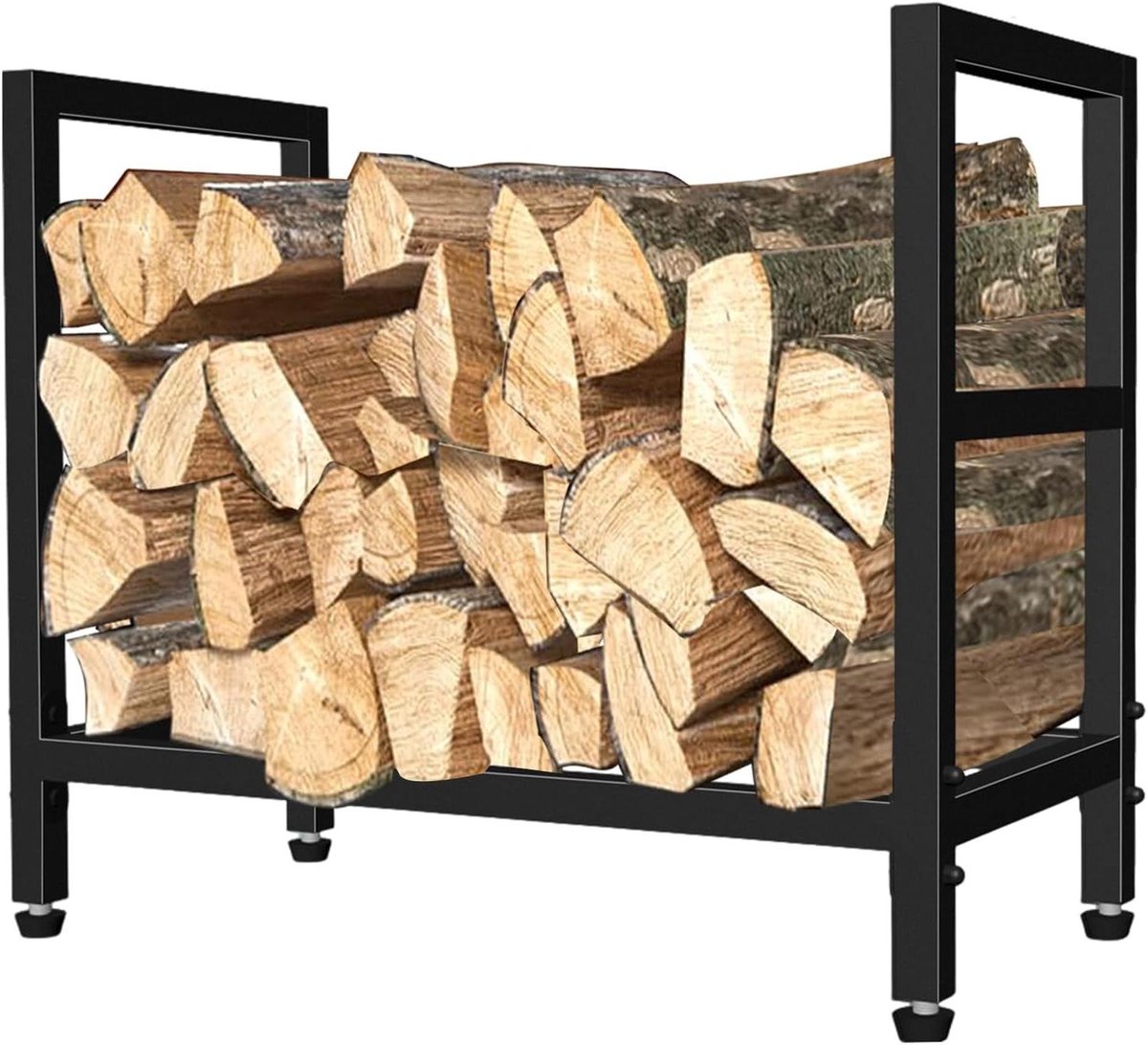 Houthouder Open Haard - Brandhoutrek Opslag - Haardhout Opslaan - Stevig IJzeren Frame - 50x25x40 cm - Zwart