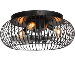 Plafondventilator | 50 cm | plafond ventilatoren | 3 lichts | LED | zwart | kunststof rotan | moderne functionele design verlichting