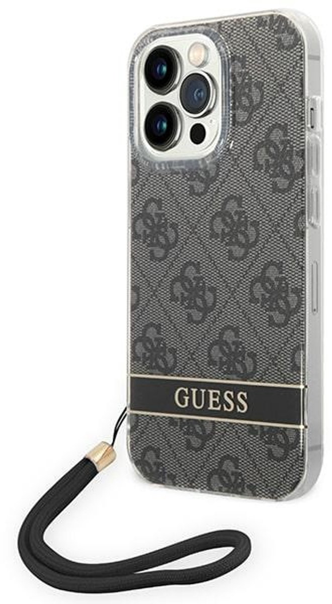 Guess 4G Printed Back Case met Strap - Geschikt voor Apple iPhone 14 Pro (6.1") - Zwart
