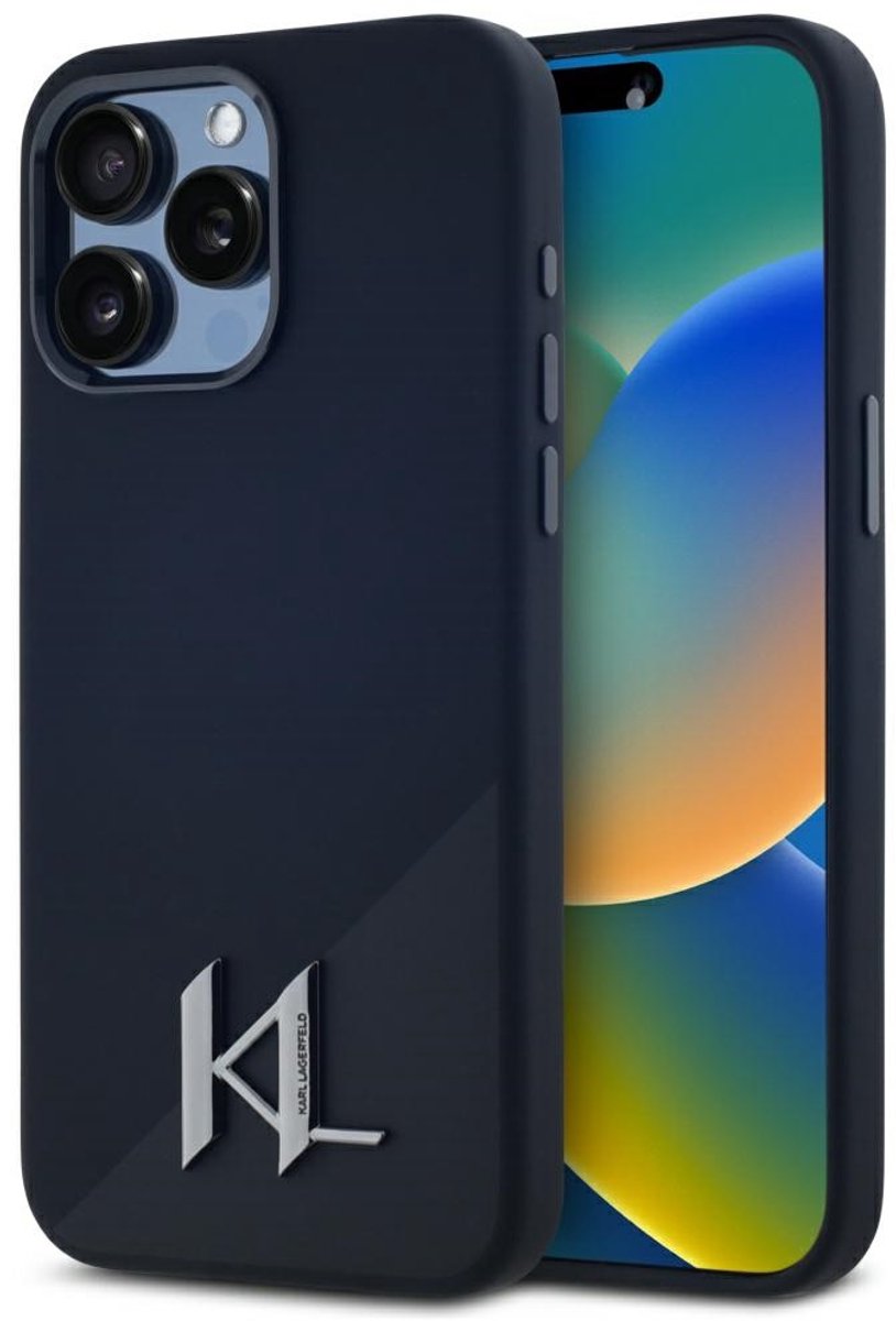 Karl Lagerfeld Hoesje Voor Iphone 15 Pro Siliconen Schaduw Metalen Initialen Magnetisch
