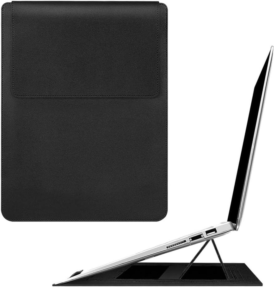 Laptophoes met standaard - Laptoptas sleeve - Mobiel werken - 3-in-1 ontwerp - 13 inch - Zwart