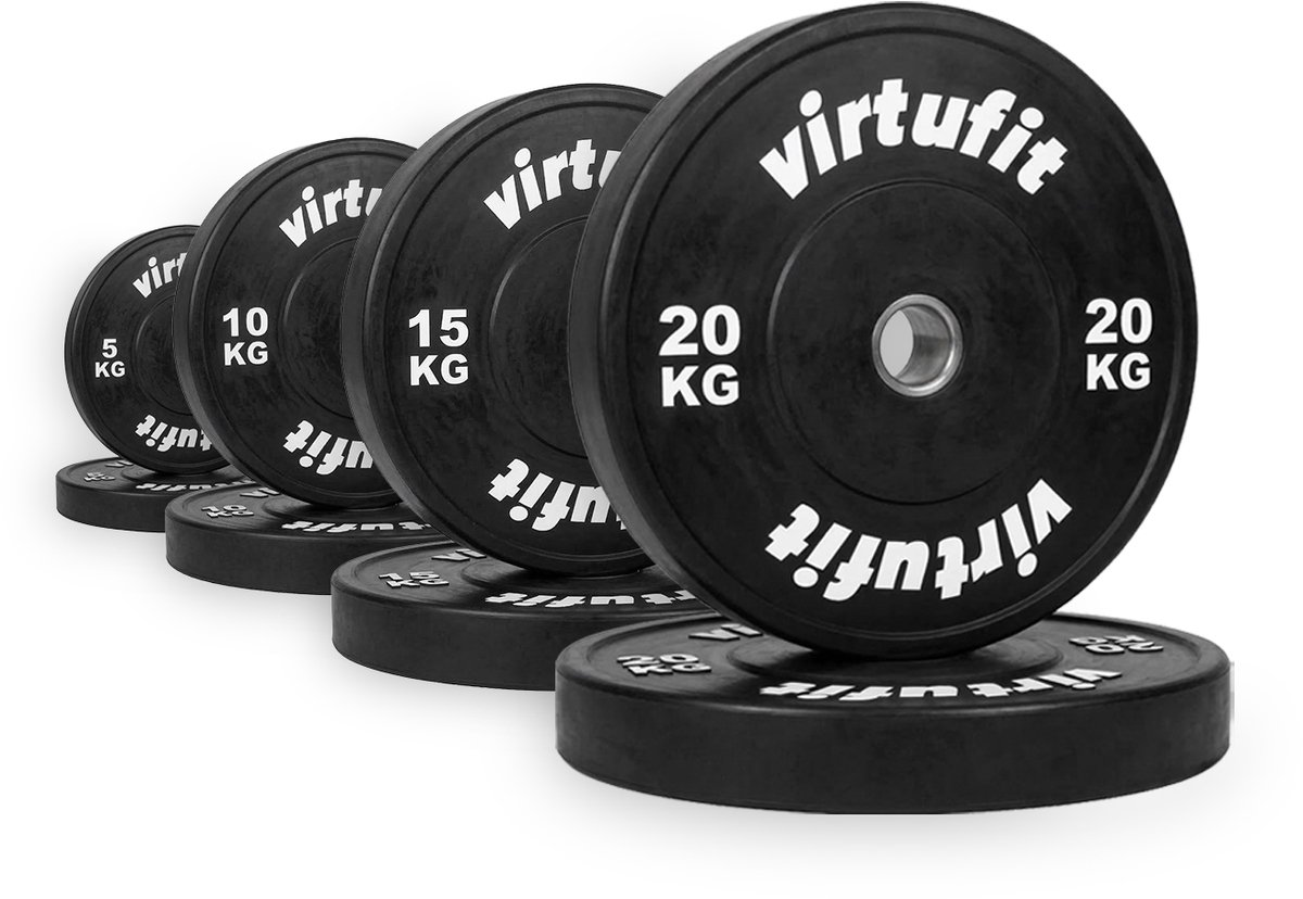 VirtuFit Bumper Plate Set - Olympische Halterschijven van Rubber - 100 kg - 2x 20, 15, 10, 5 kg Platen