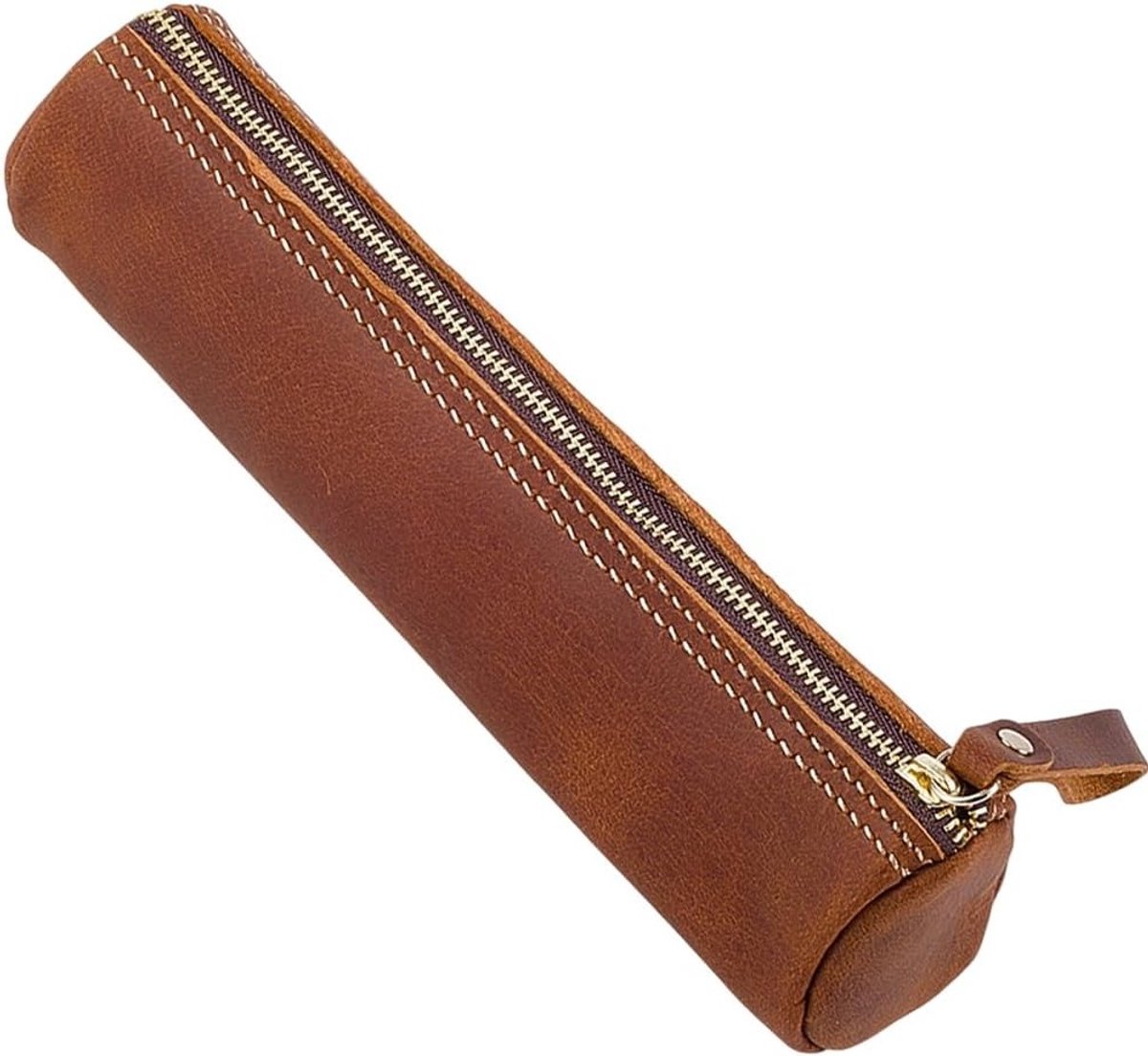 Vintage Leren Pennen Organizer met Meerdere Ritsen - Handgemaakte Beschermtas voor Vulpen en Balpen - Ideaal voor Kantoorbenodigdheden en Bureau-accessoires (Bruin)