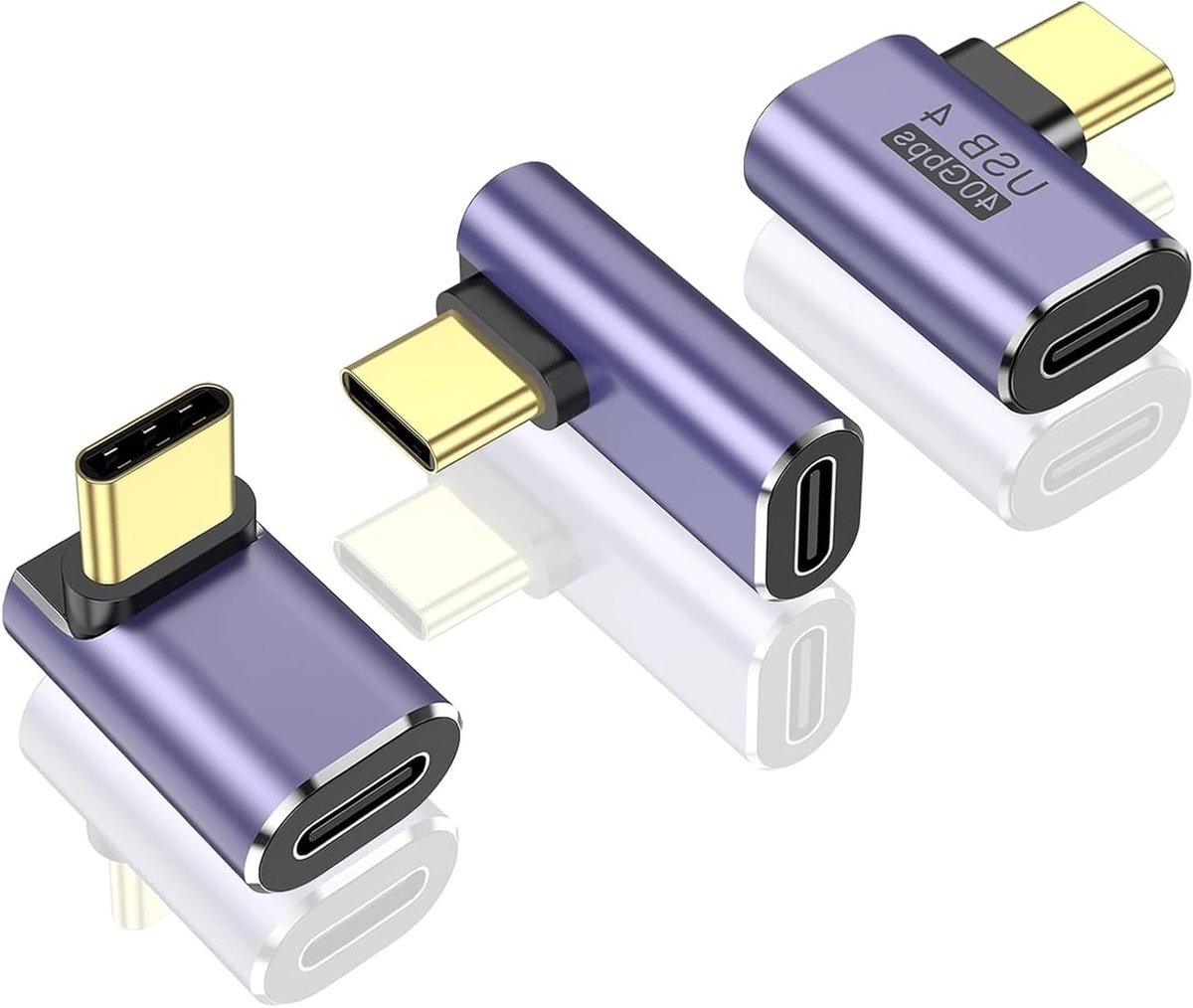 USB C-adapter 90 graden - 3 stuks, 40 Gbit/s, snel opladen en 8K/60Hz video-overdracht voor computer, tablet en telefoon