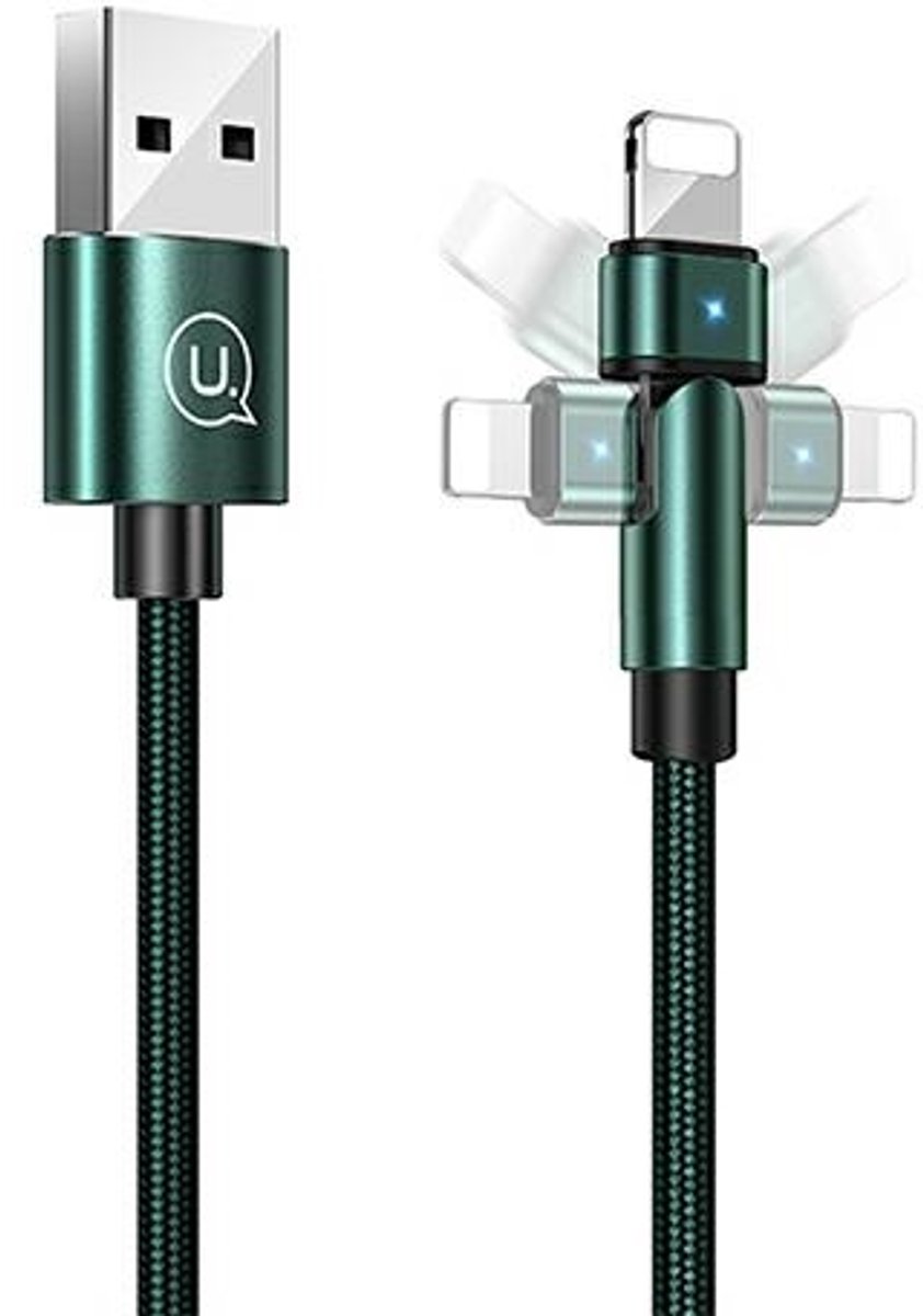 USAMS U60 Serie - Groene Lightning Kabel - 1 Meter - Snel Opladen - Pleten Nylon