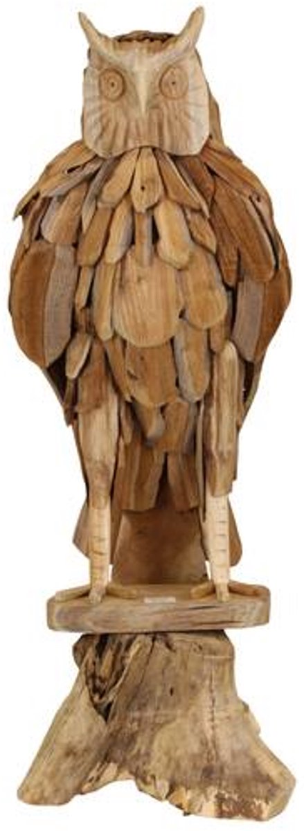 Uil sculptuur van teakhout op standaard naturel - 35x32x100 cm | Cozy Ibiza