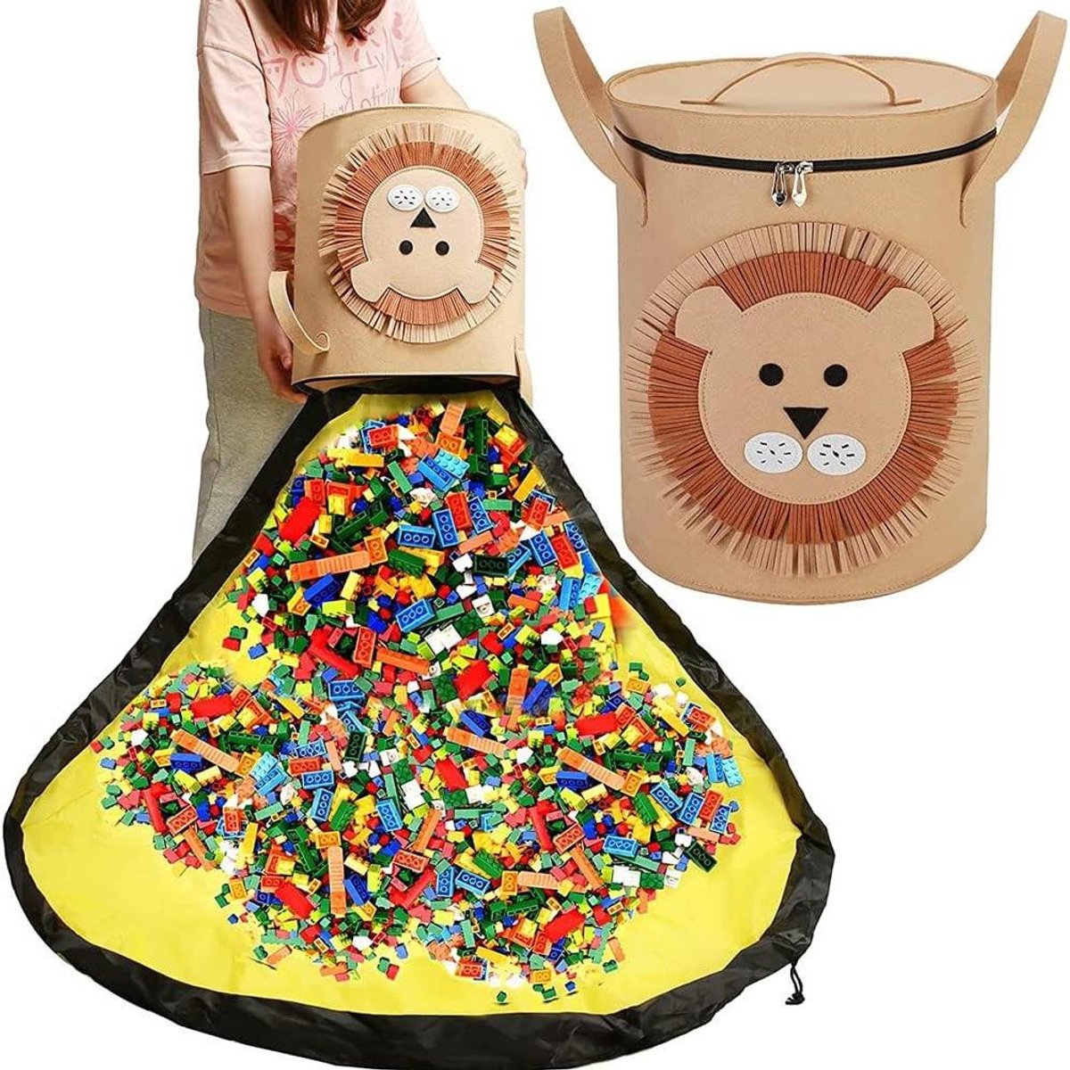 Opvouwbare opbergtas - Speelgoed organizer Speelgoedmand - Speelgoed opbergen - Met speelmat - 149 cm diameter - Leeuw
