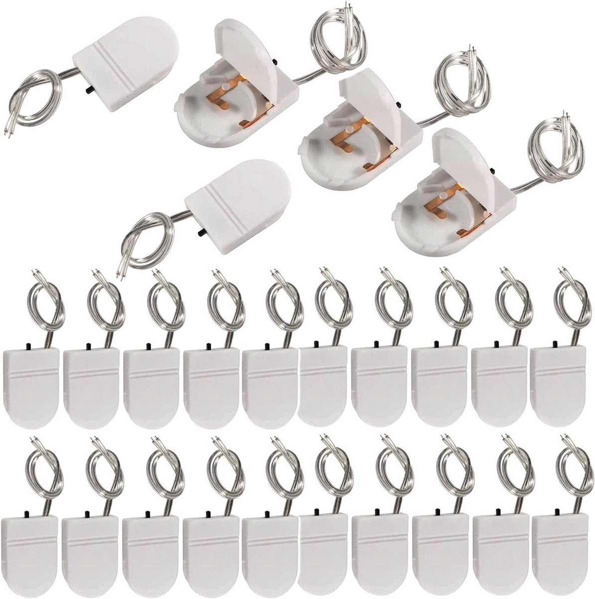 CR2032 Batterijhouder - Knoopcel Houder - LED Verlichting - Met Aan/Uit Schakelaar - 25 Stuks - Wit