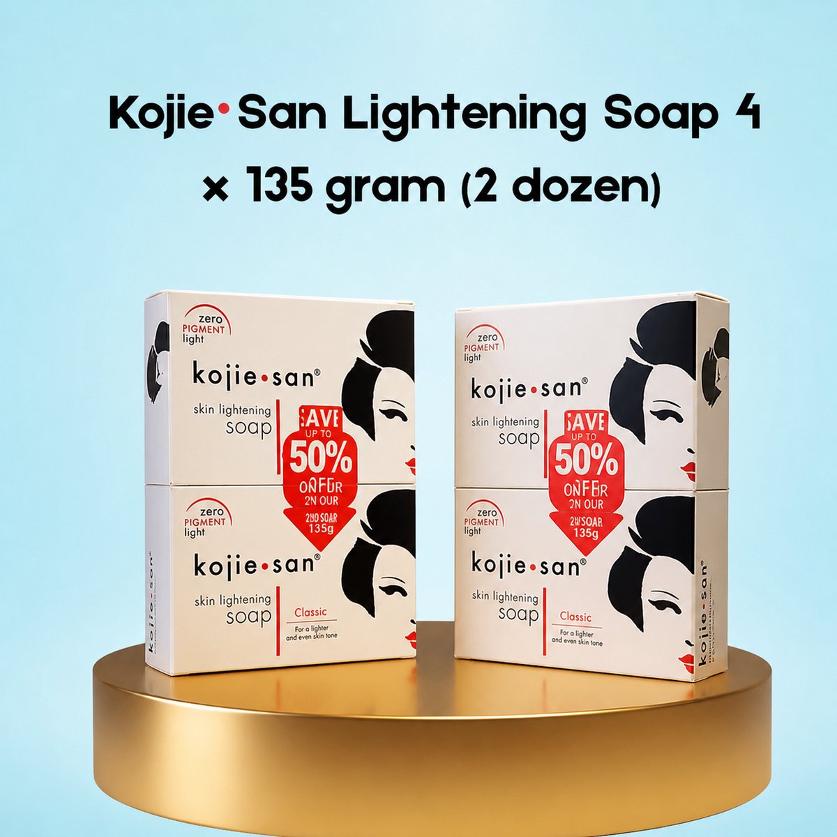 Kojie San Lightening Soap – 4×135 g (2 dozen) – Verhelderende & Hydraterende Zeepset – Helpt Donkere Vlekken te verminderen, Egaliseert de Huidtint & Hydrateert Intensief – Voor een Gladde, Stralende & Gezonde Huid