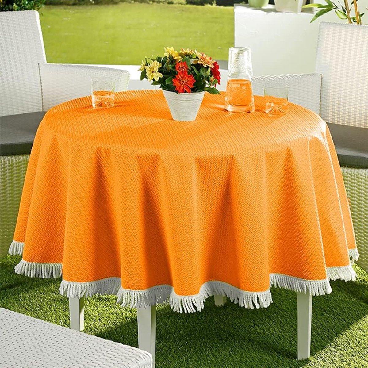 Tuintafelkleed - Tafelzeil Outdoor - Terras Decoreren - Antislip Oppervlak - 160 cm Rond - Oranje