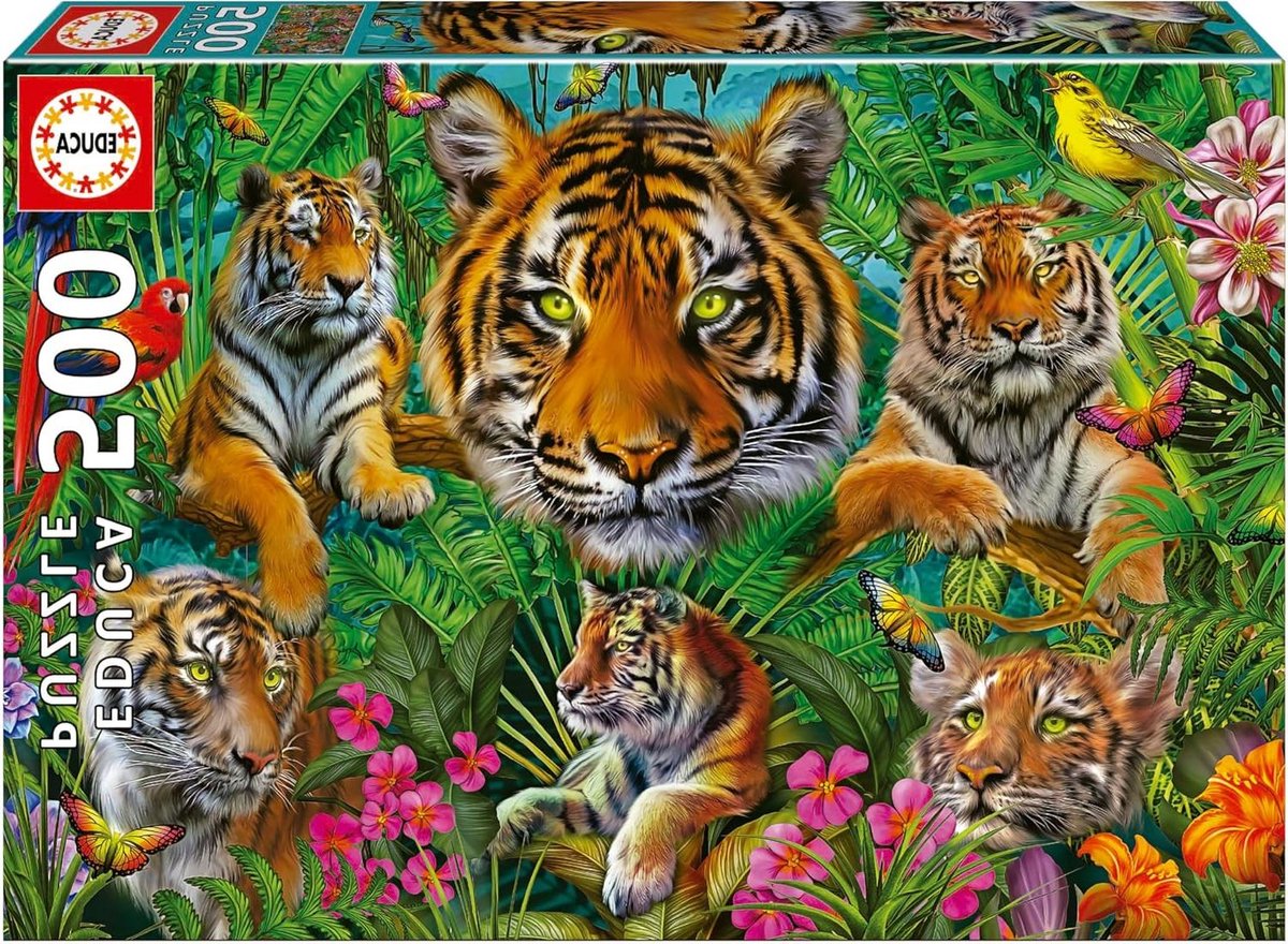 Legpuzzel Tijgerjungle - Puzzel voor volwassenen - Ontspanning thuis - Plantaardige inkten - 48 x 34 cm - Meerdere kleuren