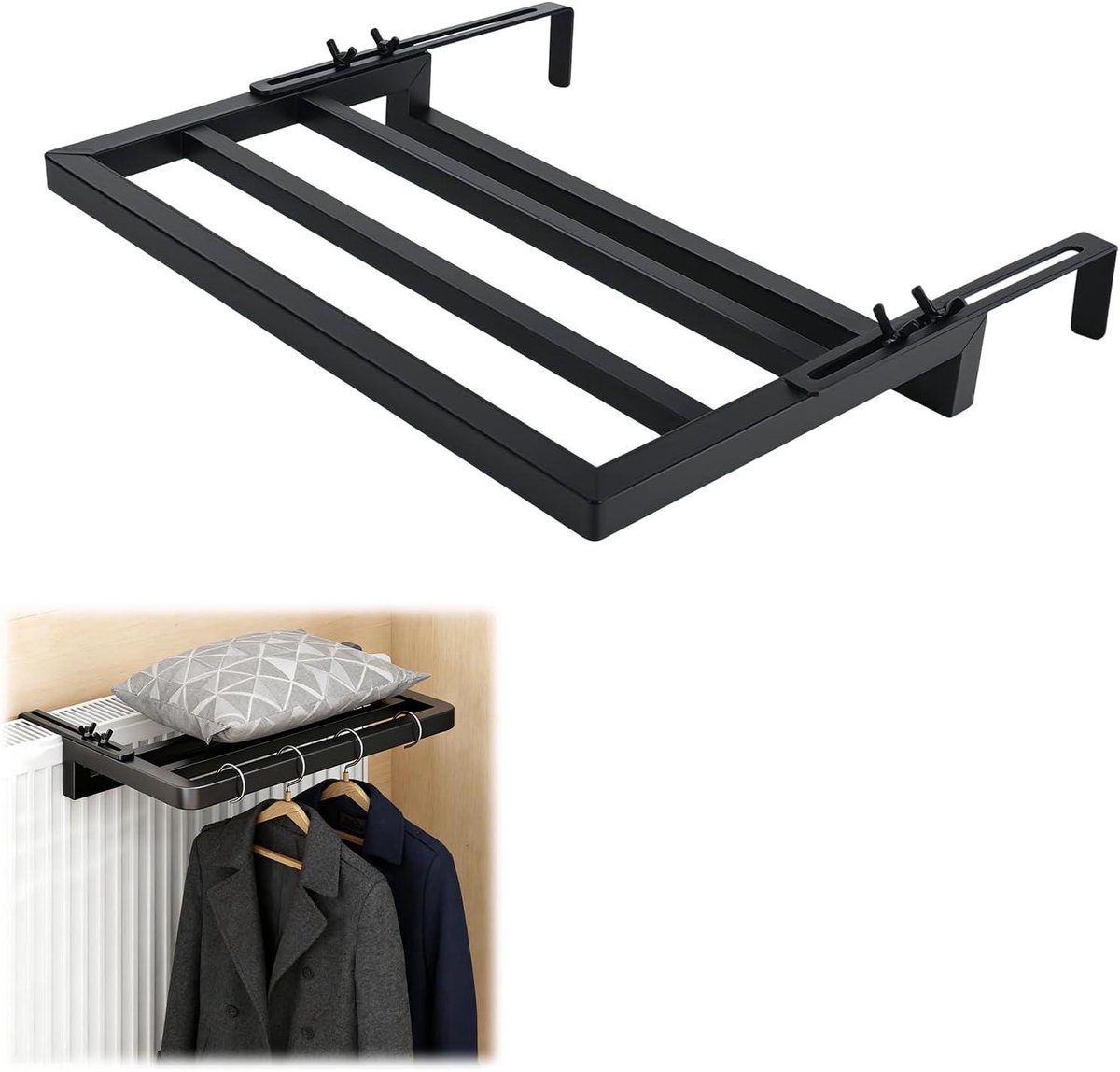 Handdoekenrek Balkon - Wasrek Radiator - Kleding Drogen - Verstelbare Lengte - 10 kg capac