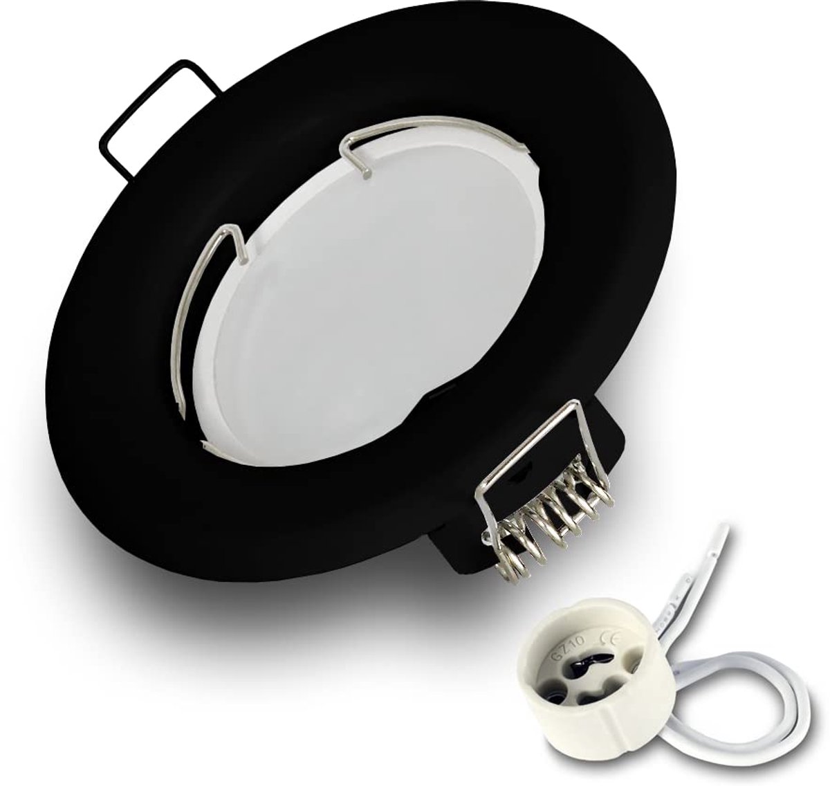 Kwazar Luminaire - Inbouwspot GU10 - LED-spot, plafondspot, inbouwspot - Inbouwframe rond met lamp GU10 7W neutraal wit 4000K - voor woonkamer, keuken, hal - RIK15 - Set Zwart
