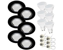 Kwazar Luminaire LED-inbouwspot 230V plat 7W badkamer inbouwverlichting plafondspots plafondspots, koud wit 6000K inbouwspots voor badkamer keuken woonkamer (zwart, 6 stuks)