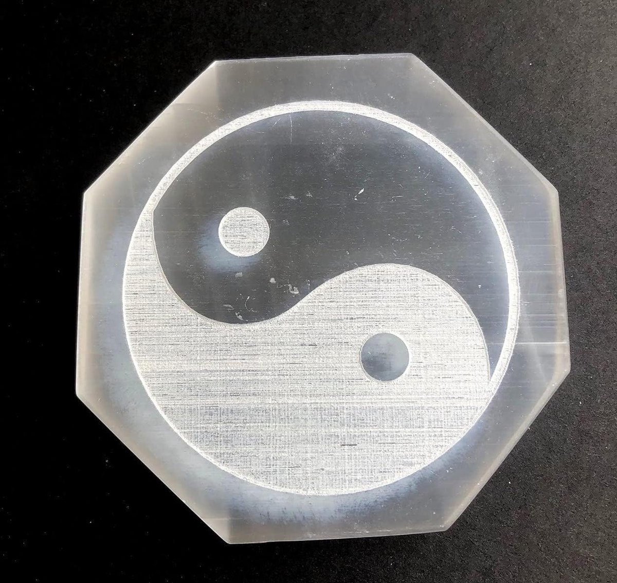 Seleniet Oplaadplaat - Energie Kristal - Positieve Energie - Geëtst Ontwerp - 3 inch - Wit