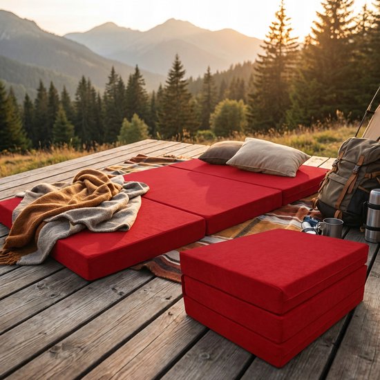 Slaapmat 2 Persoons 200 x 120 x 10 cm - Opvouwbaar Campingmatras met Draagtas - Dikke Ligmat voor Camping, Tent en Logeren, rood van Merkloos — afbeelding 5