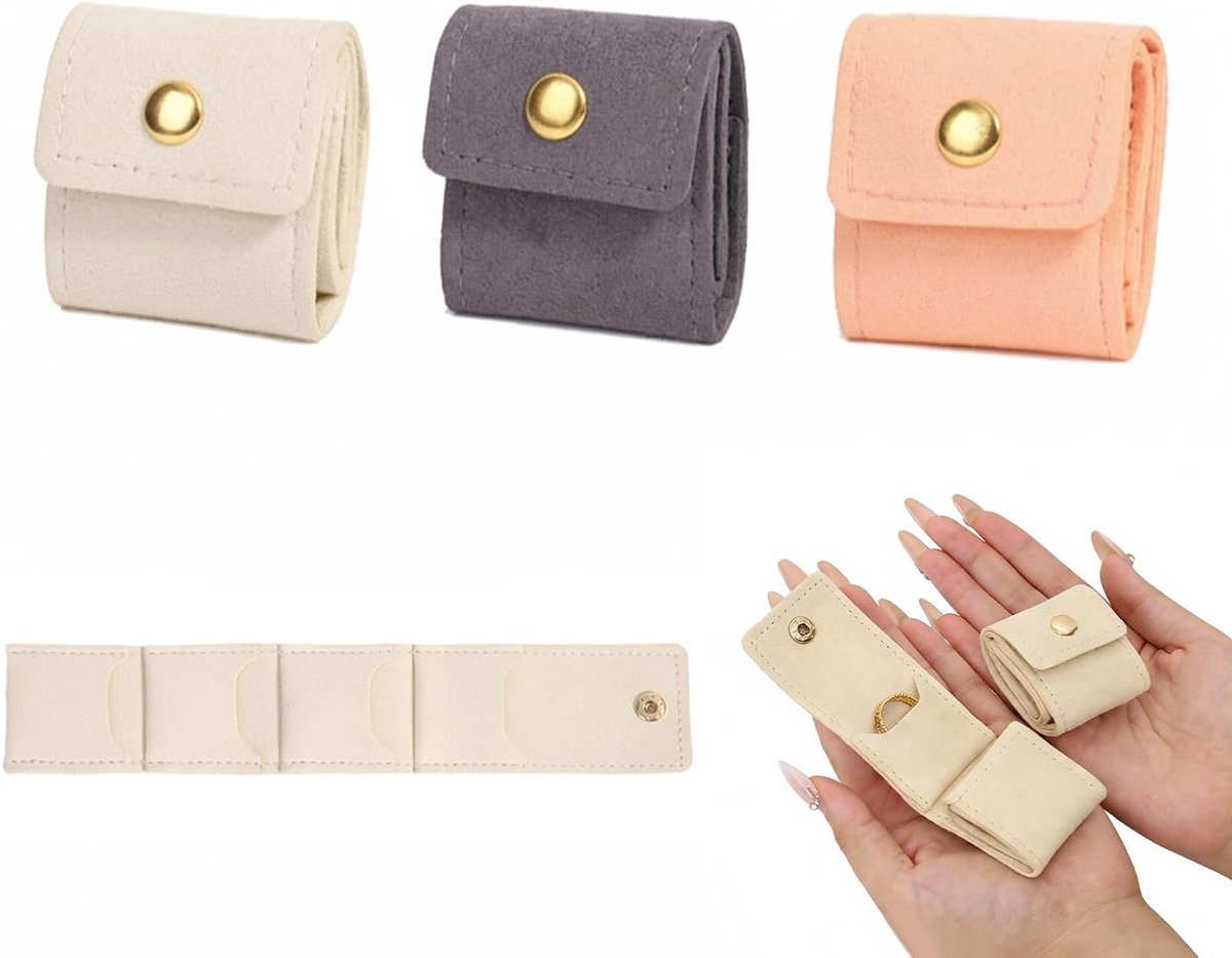 Opvouwbaar reissieradenkistje met gesp, ideaal voor kettingopslag, ringen, oorbellen en armbanden, 3 stuks, compact en praktisch voor onderweg