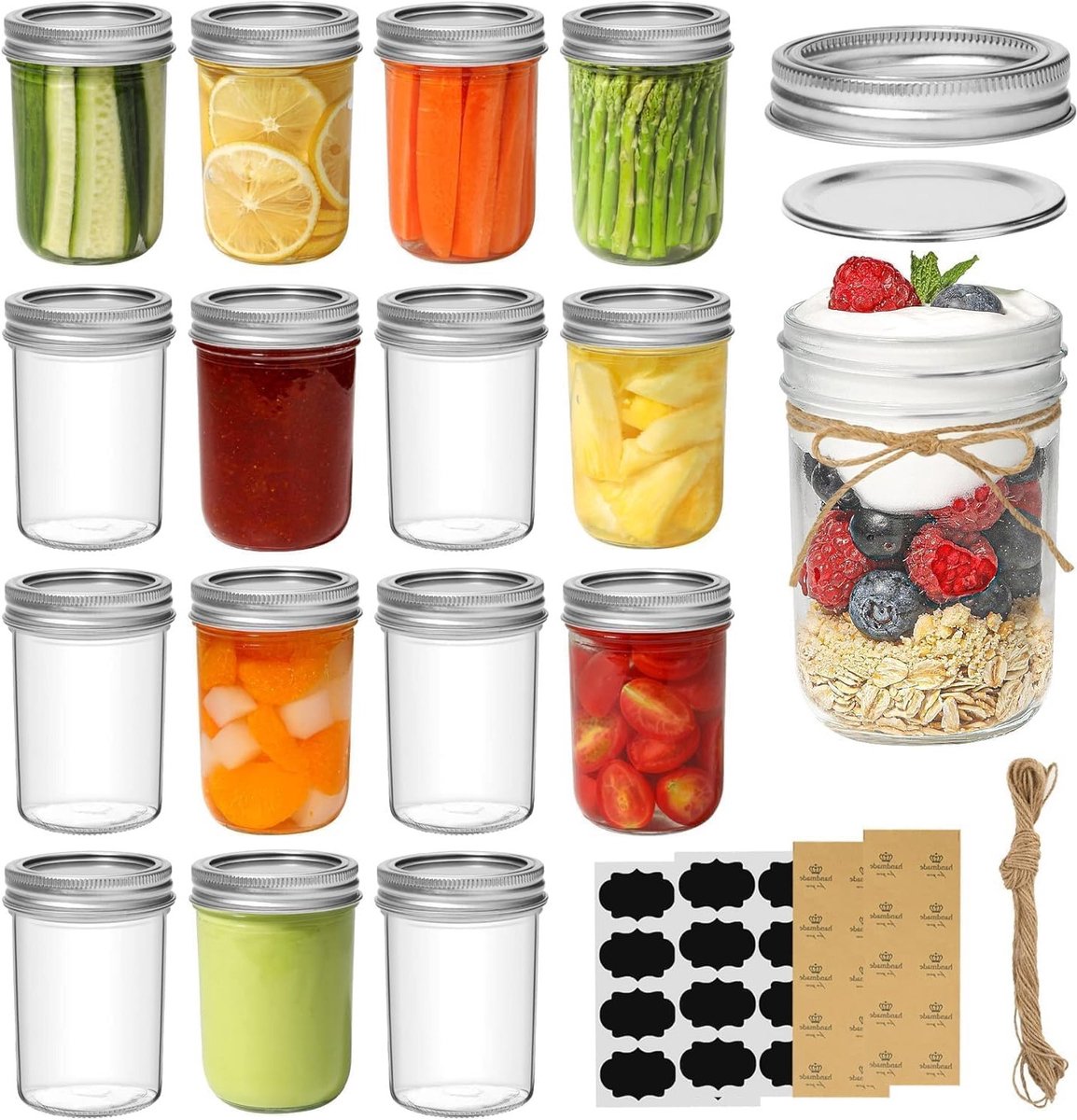Glazen Potten 240ml met Schroefdeksel 16-Pack – Luchtdichte Bewaarpotten voor Jam, Honing, Yoghurt, Fermentatie en Maaltijdvoorbereiding – Voedselveilige Glazen Opslagpotten