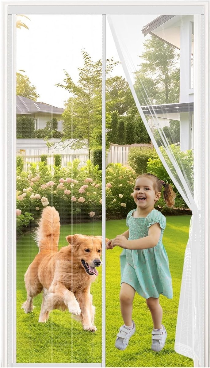 Magnetisch Vliegenraam voor Vensters, Dubbele Hechting, Krachtige Magneten, Anti-Muggen Gordijn met Zijbanden (70 x 200 cm, Wit) - Ideaal voor Huizen en Appartementen