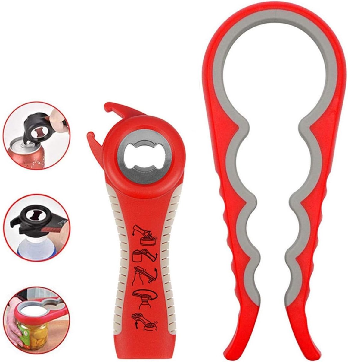 Handige Potopener Set - 5-in-1 en 4-in-1 Multifunctionele Gereedschappen voor Kinderen, Ouderen en Mensen met Artritis, Silicone Grip Hulp voor Eenvoudig Openen van Flessen en Potten