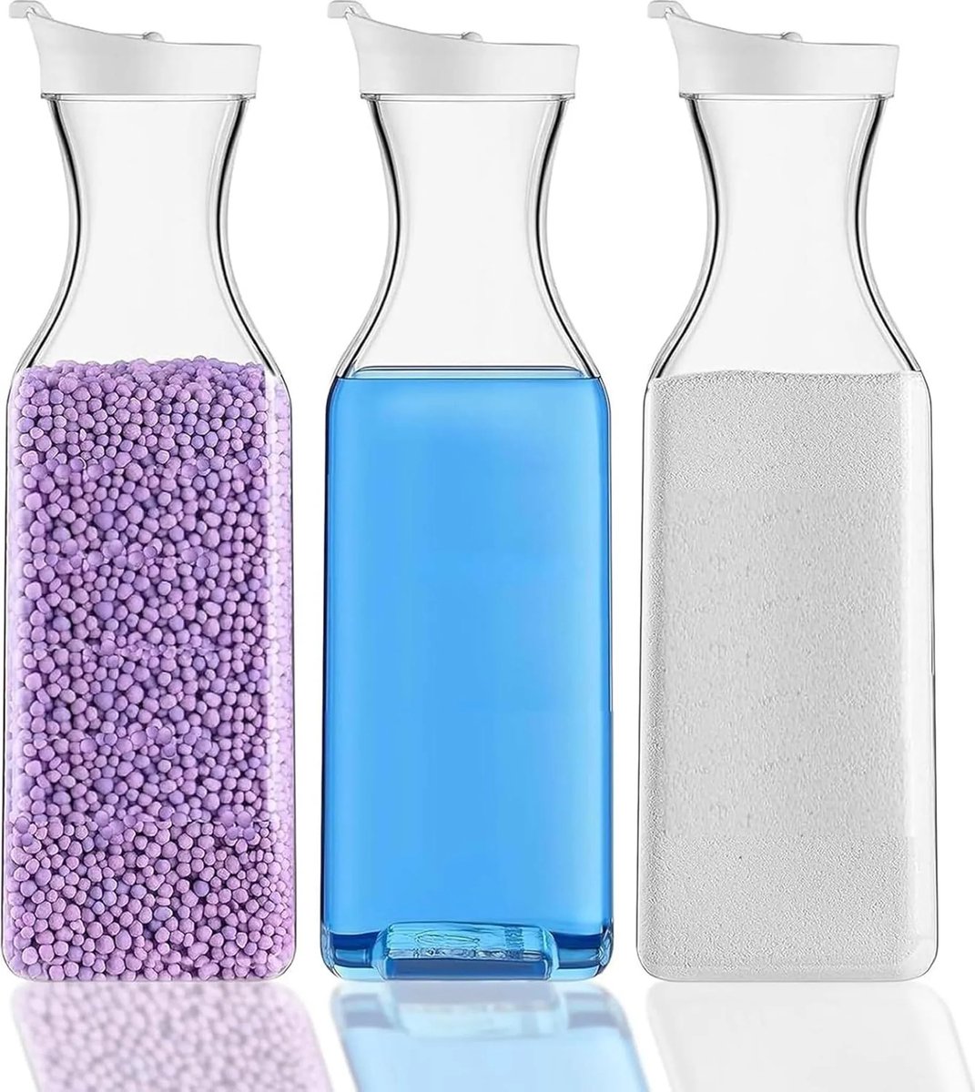 Wasmiddeldispenser, 1,5L wasmiddeldispenser (voor wasverzachter), 3-delige wasmiddeldispenser voor zowel wasmiddel als wasverzachter.