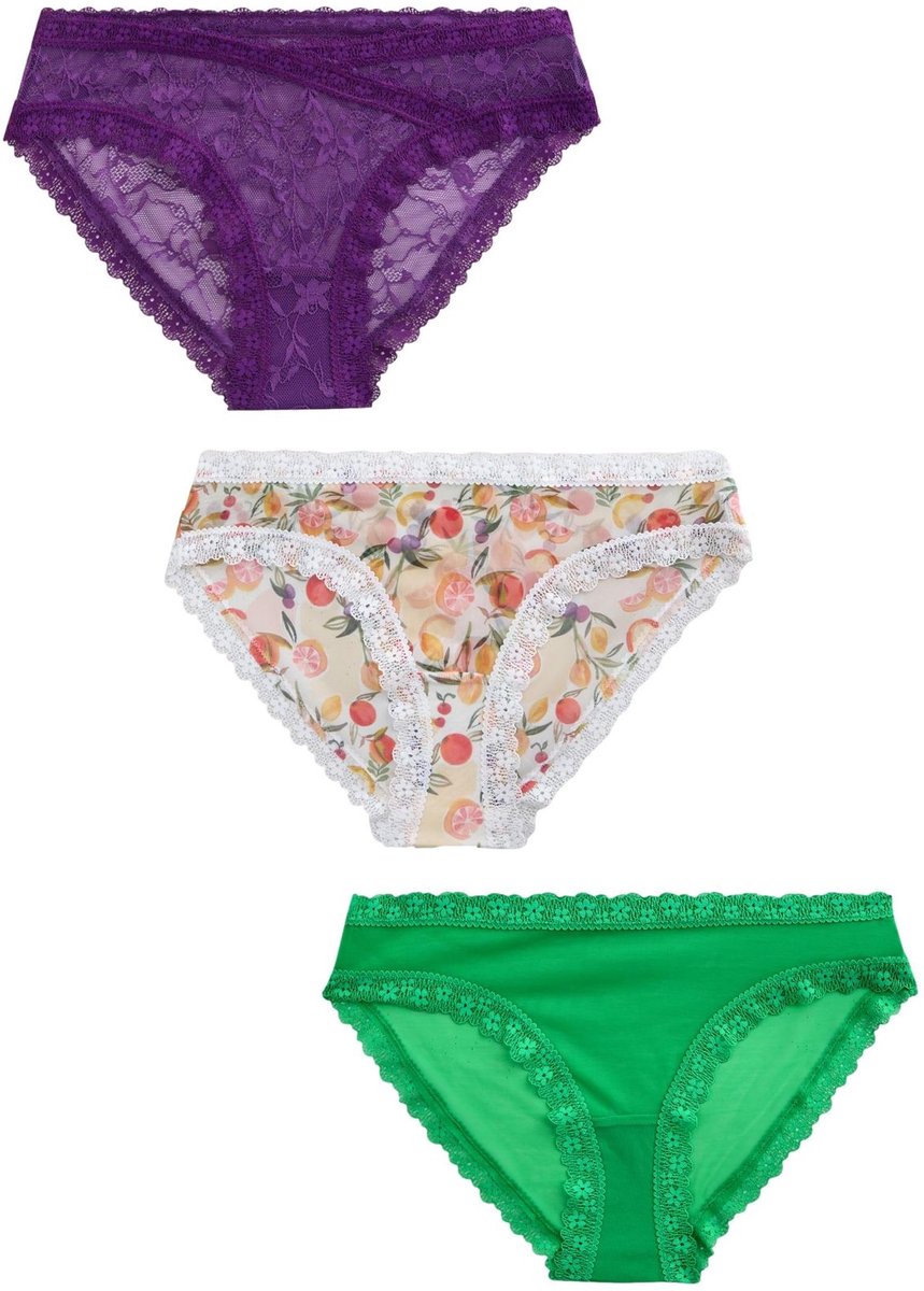 Next - Dames - Set van 3 hoog uitgesneden slips van kant en mesh - Wit
