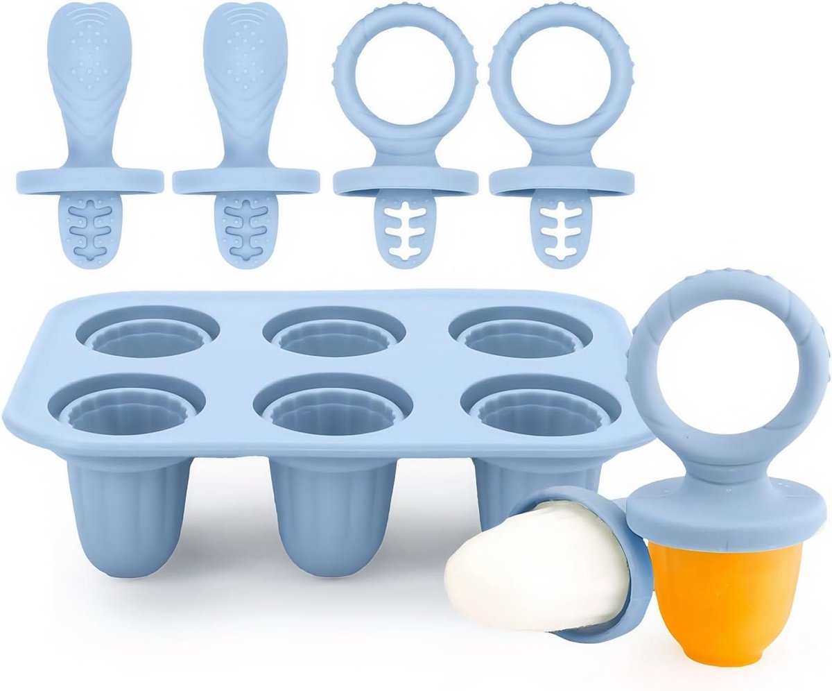 VHV - Ijsvormpjes - Ijsblokjesvorm - Siliconen ijslollyvormpjes - 6 ijslollyvormpjes met plastic stokjes - Voor jonge kinderen - Blauw