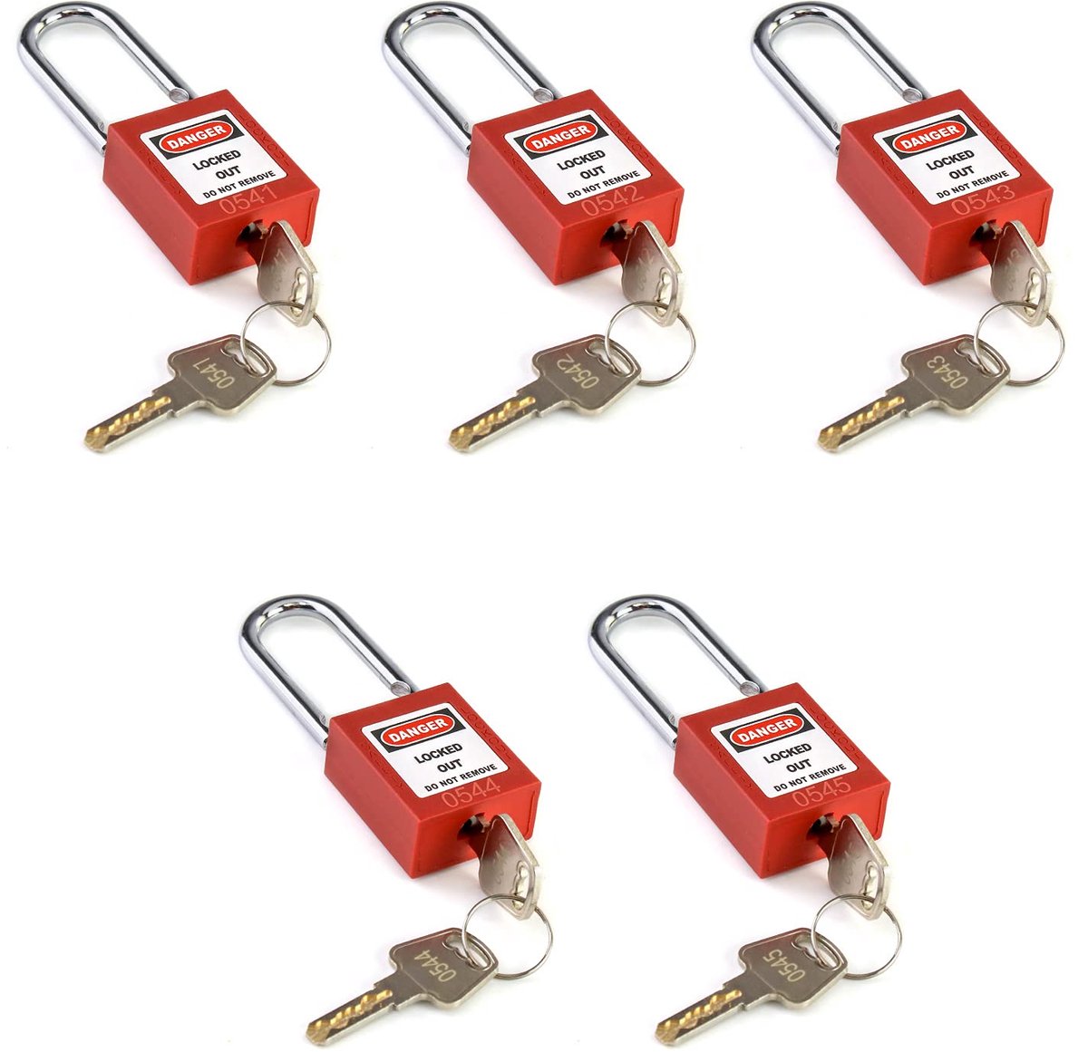 carmdering - Veiligheidshangslot - Veiligheidsvergrendeling - LOTO Hangslot Set - Elektrische Isolatie - Mechanische Weerstand - Thermoplastisch En Staal - Rode Visuele Code - Persoonlijke Sleuteltoewijzing - 5 Stuks