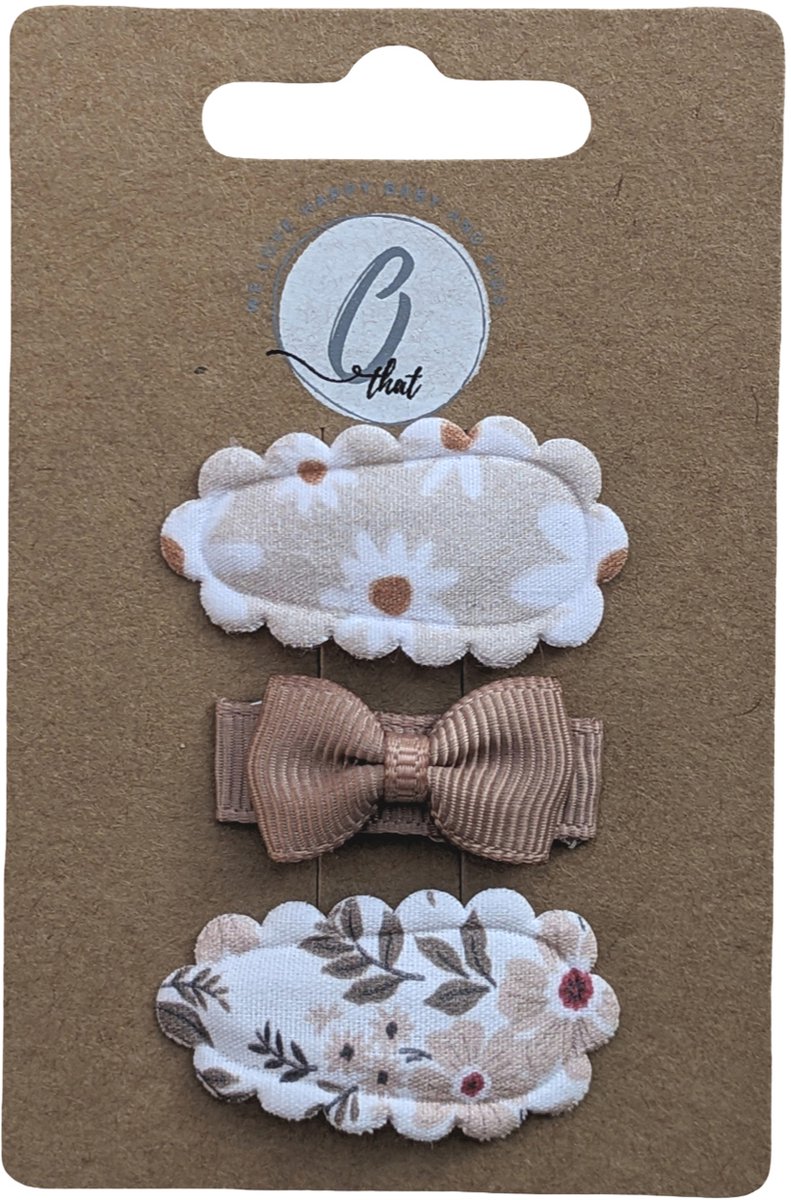 Ootje Kadootje Babyhaarclipjes - 3 Stuks - Schulpbloem/Taupe