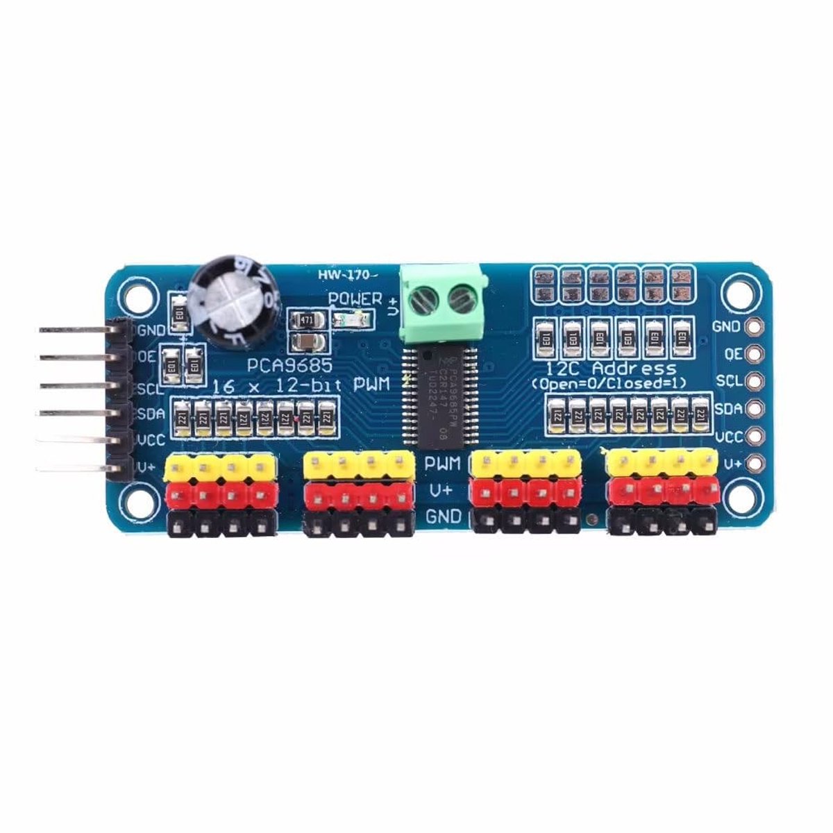 MTTProducts PCA9685 Servo Motor Driver - 16 Kanalen - IIC Interface - Voor Arduino en Raspberry Pi - Geschikt voor Robotica en Projecten