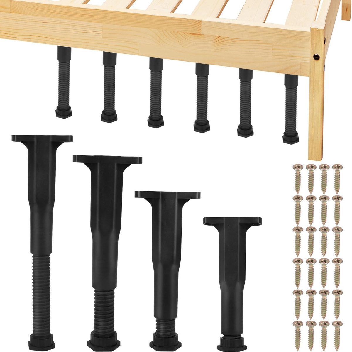 Dailygoody - Bedframe Ondersteuningspoten - Verstelbaar - Zwart - Meubelpoten voor Bed en Bank - Vervangende Poten - 4 Stuks