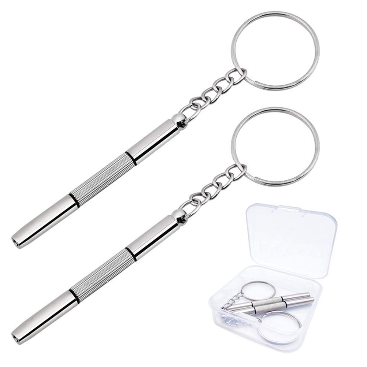Dailygoody - Mini-schroevendraaier - Sleutelhanger - 3-in-1 set - Zilver - Voor brillen en horloges - Handig voor mobiele telefoons - Compact en