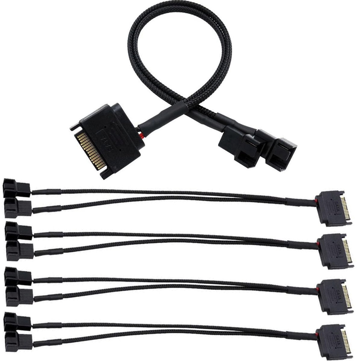 Dailygoody - 5pcs SATA Fan Power Cable, 15 Pin naar 2 x 3 Pin/4 Pin