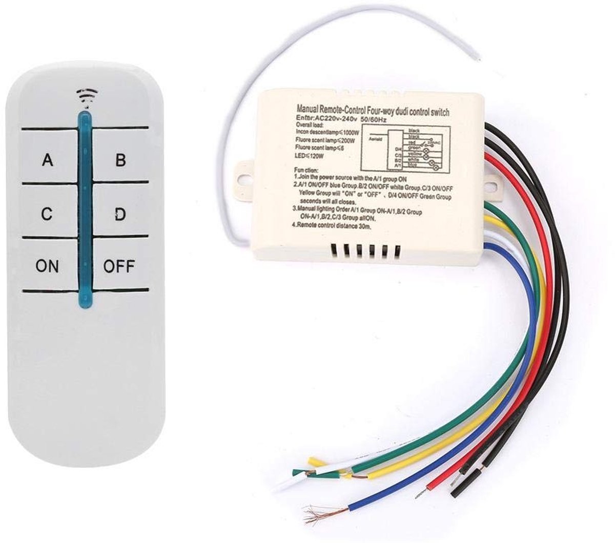 Dailygoody - Draadloze Wand Schakelaar - 4 Wegen ON/OFF 220V - Handige Afstandsbediening