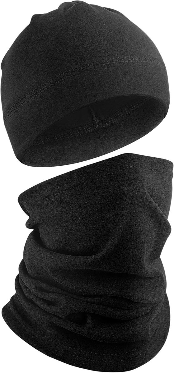 Unisex Beanie en Tube Sjaal Set voor Mannen en Vrouwen - Warme Winteraccessoires voor Buitenactiviteiten, Skiën, Fietsen en Hardlopen in Zwart