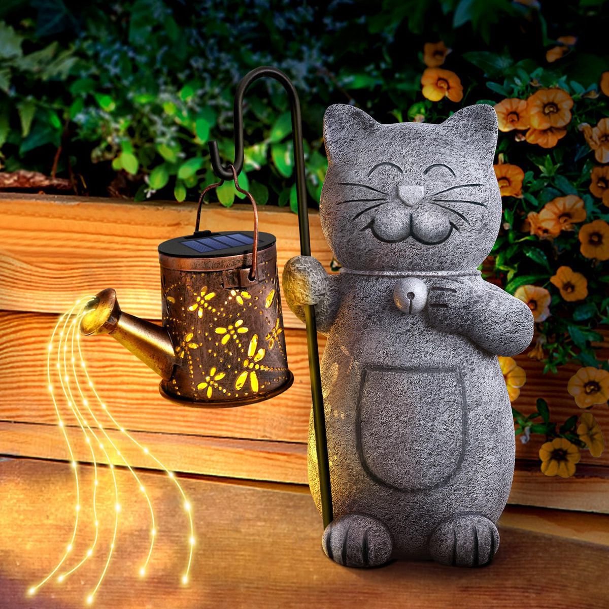 LED-dierenlampjes op zonne-energie- sfeerverlichting voor buiten- schattige tuinverlichting van hars-Lamp van een waterfles in de vorm van een kat-20*12cm