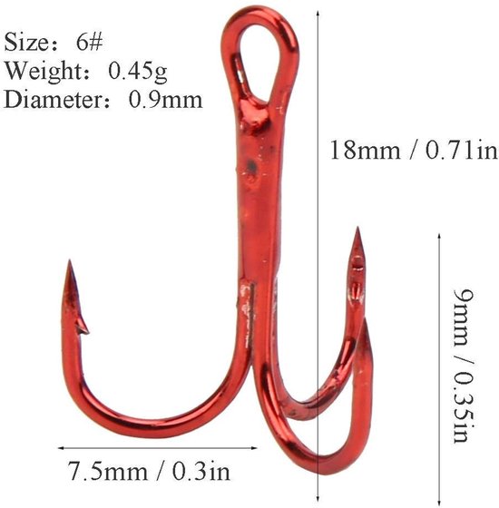 Dailygoody - Vishaak - Triple Prikkeldraad - Sterke corrosiebestendigheid - Rood - Koolstofstaal - Hoogwaardige vishaak accessoires - Geschikt voor he.. — afbeelding 5