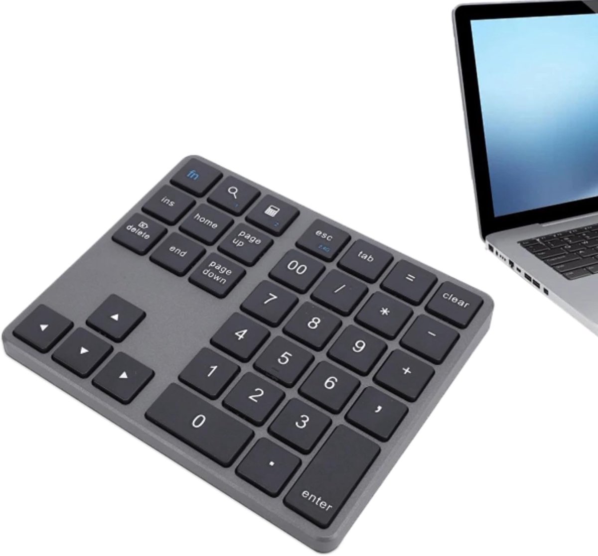 Dailygoody - Bluetooth Nummerblok voor Laptop - Draadloos Numeriek Toetsenbord - USB Oplaadbaar 35 Toetsen Numpad - Grijs - Extern Toetsenbord - Gesch..