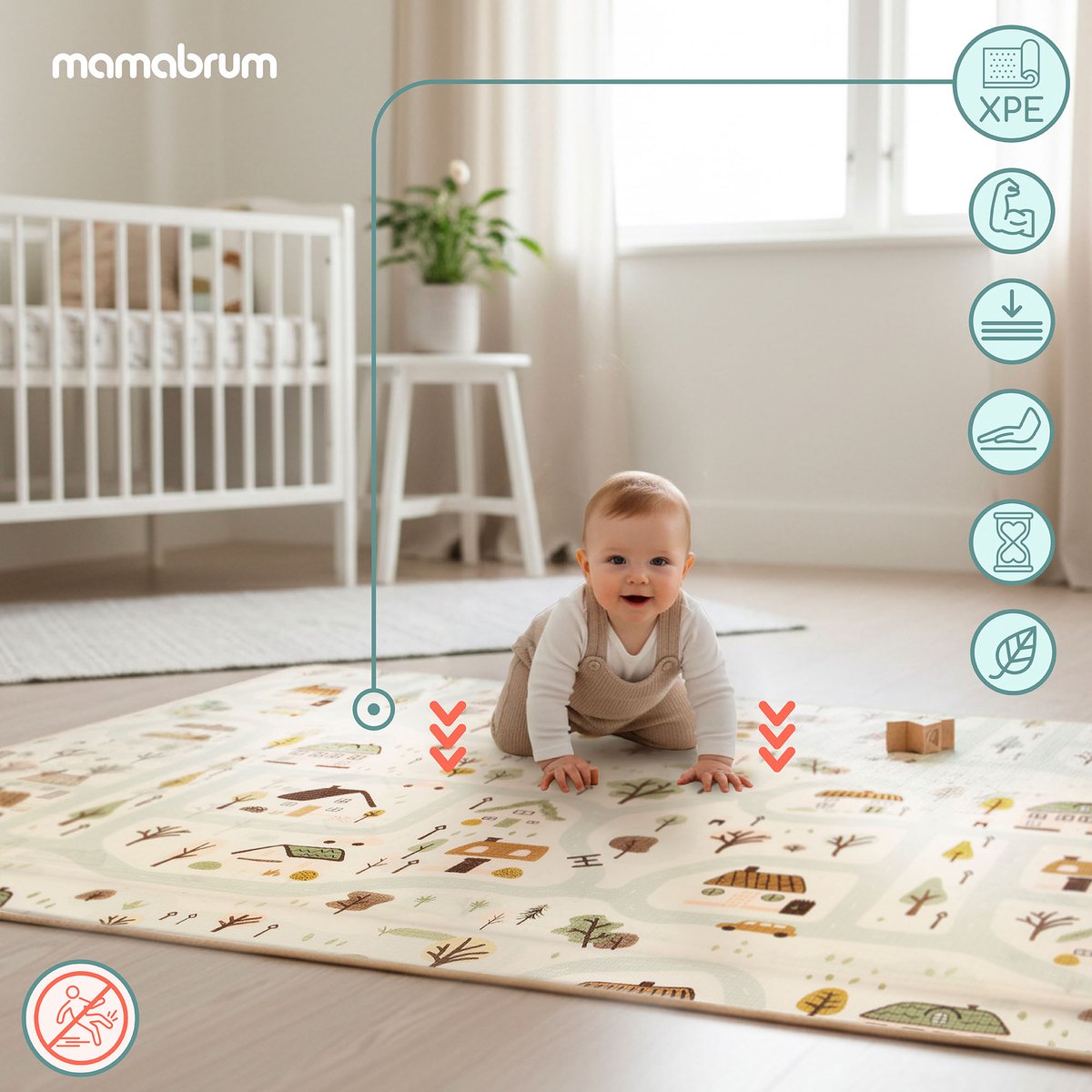 Mamabrum Dubbelzijdige Speelmat van Schuim 180x120 cm – XPE Speelkleed voor Baby’s en Kinderen – Stadje / Zandbeige – foto 5