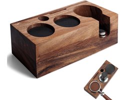Tamper Station van Walnoot 58 mm voor Barista en Espresso Machine - Tamping Station met Silicone Kussens en Verstelbare Hoogte voor Perfecte Espresso Bereiding