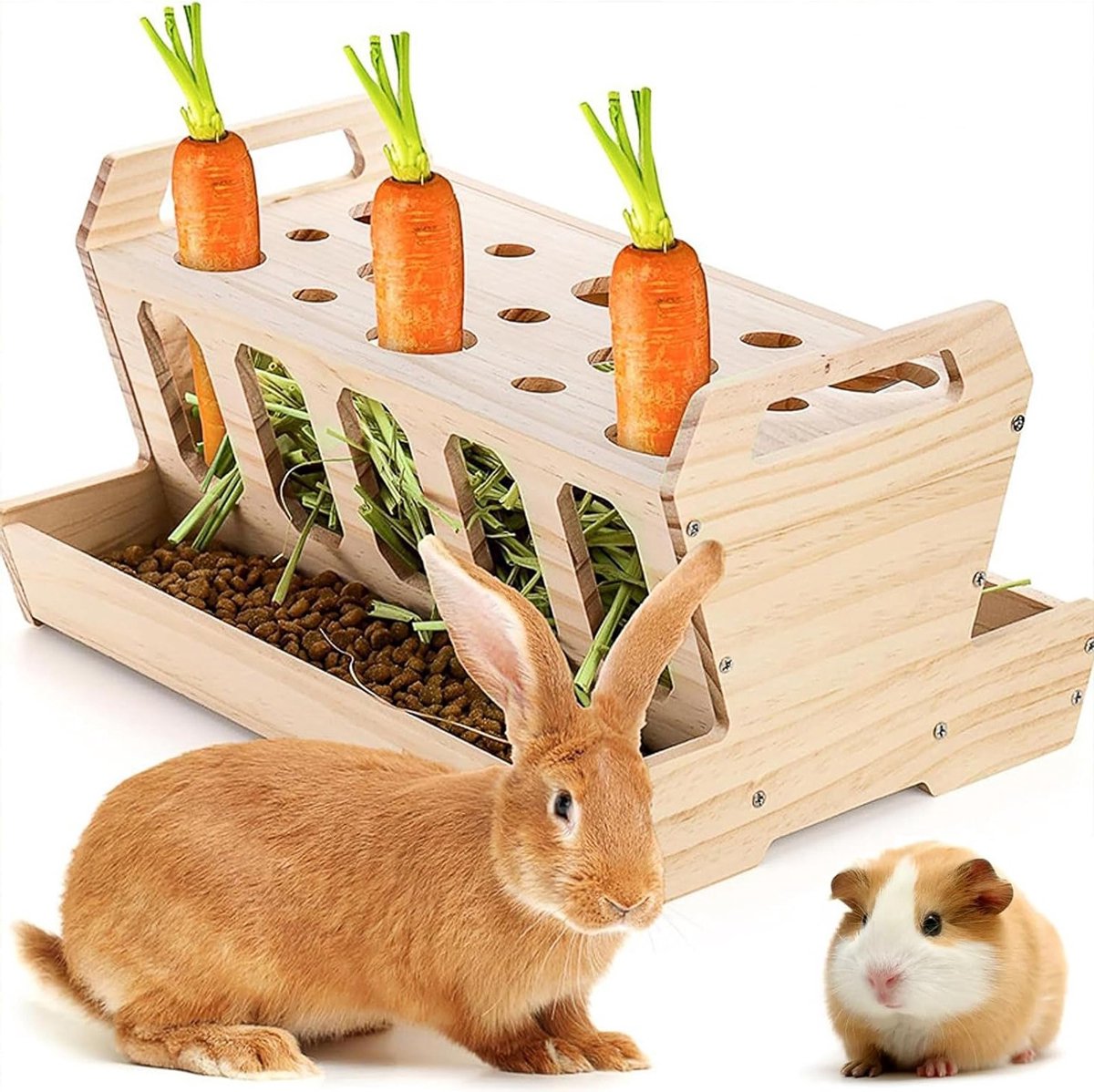 Grote capaciteit automatisch hooi- en wortelvoerstation voor konijnen, cavia's en chinchilla's, 30 x 22 x 18 cm, ideaal voor dierenvoer en knaagdieren verzorging