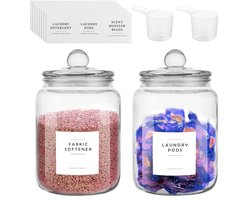 Dailygoody - Wasmiddelpods - Opbergpotten - Glazen containers - Luchtdicht - Voorraadpotten - Organiseer je wasmiddel - Wit - 2 x 2 liter