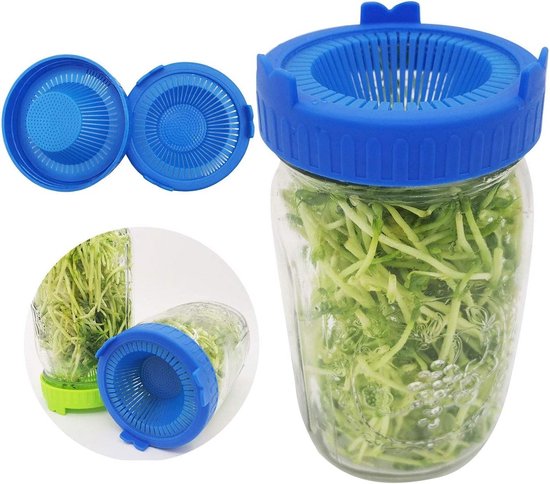 Set van 4 Spruitdeksels voor Microgroenten - Gemakkelijk Spoelen en Afvoeren, Kleurige Plastic Opbergdeksels voor Potten met Brede Opening en Ideaal voor Groenten van Merkloos — afbeelding 2