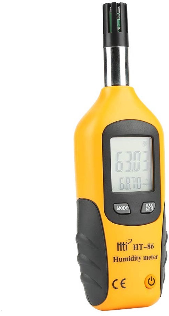 Allecto - HT-86 - Hygrometer - Dual Display - Geel - Temperatuurmeter - Vochtigheidsmeter - Geschikt voor binnen en buiten - Klassiek model