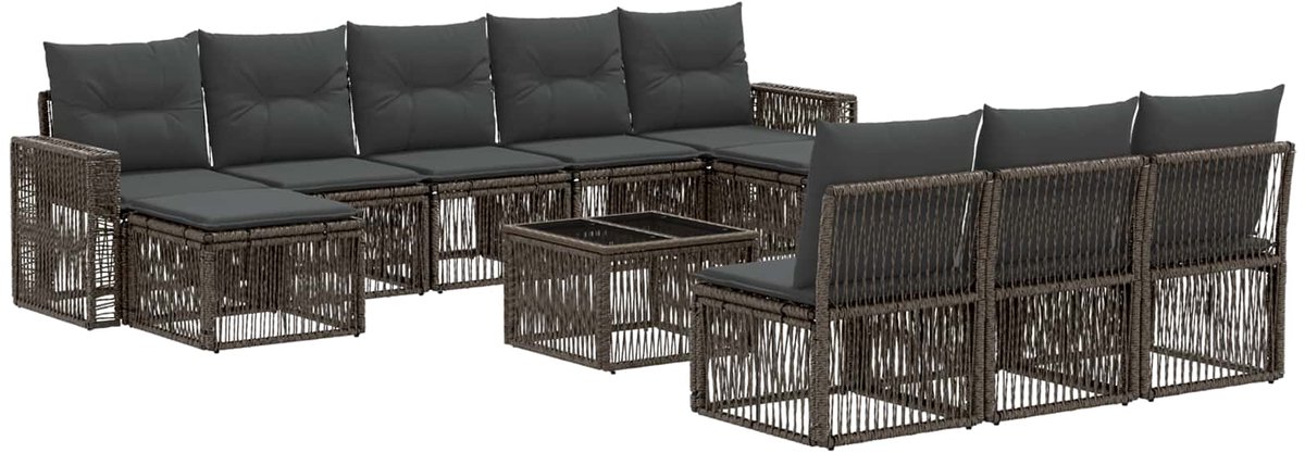 vidaXL - Tuinbank - Set - 11 - pcs - Grijs - en - Donkergrijs - poly - rattan