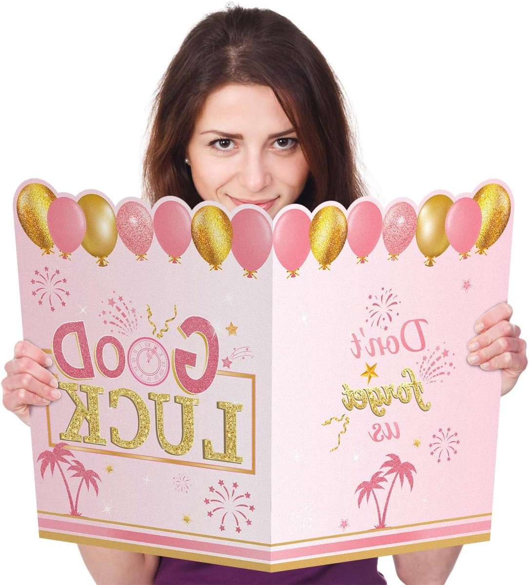 Allecta - Grote Pensioenkaart 55,5x36cm - Afscheidsgroetkaart met Envelop - Gelukkig Pensioenfeest Decoraties - Jumbo Gastenboekkaart voor Collega's Vrienden - Roze Goud
