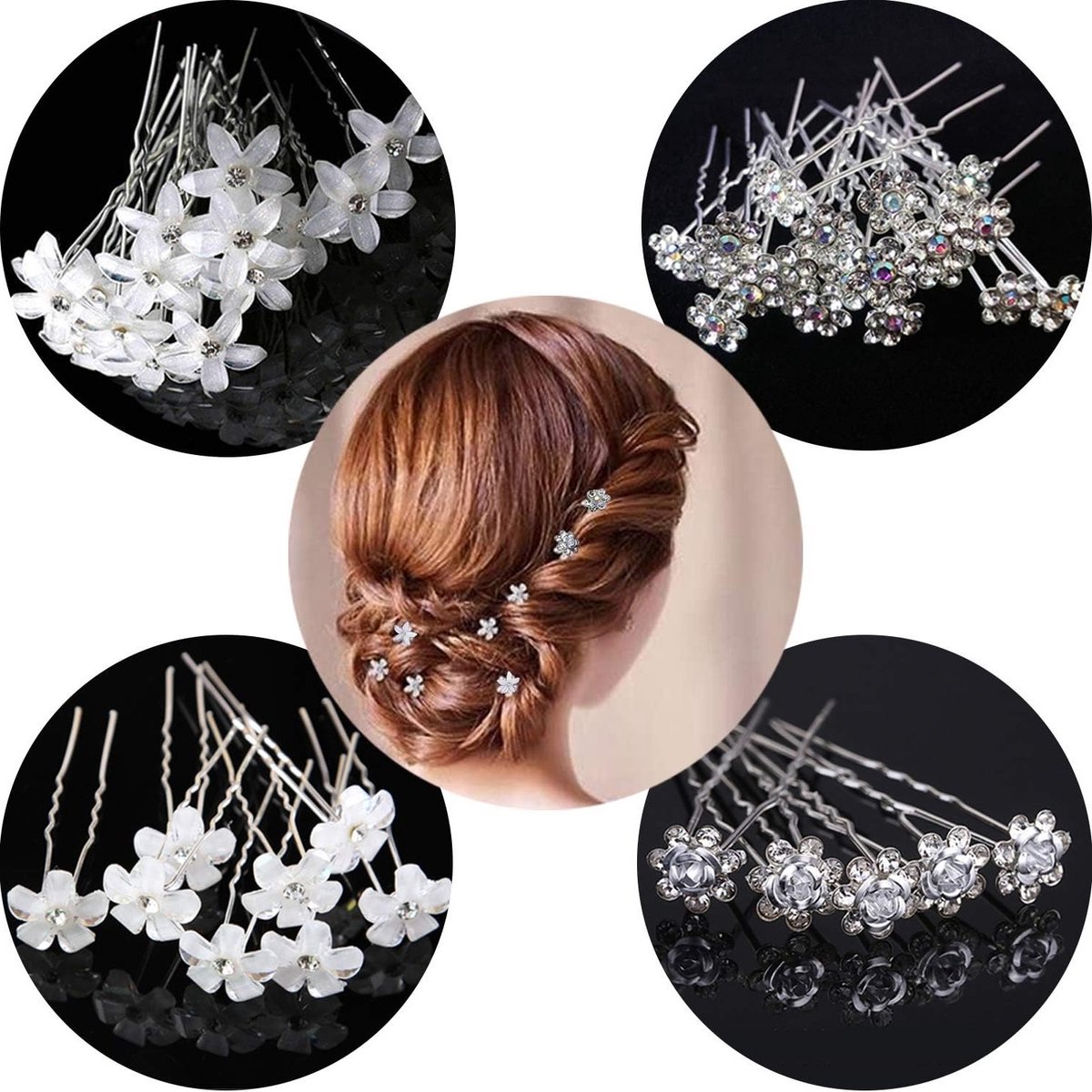 Set van 20 Bruids Haarspelden met U-Vorm, Kristallen Bloem Haarspelden voor Bruiloft en Feestjes, Elegante Accessoires voor Vrouwen en Meisjes