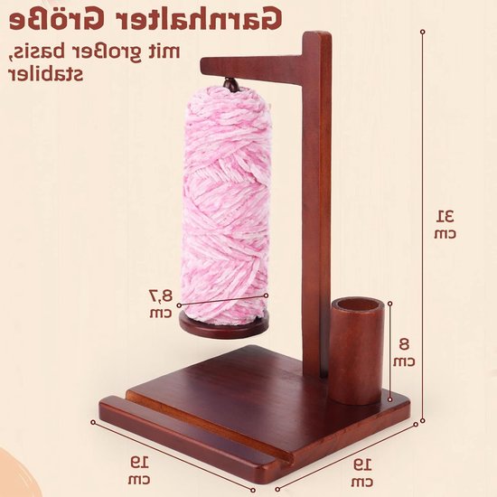 Multifunctionele Houten Wolhouder met Magnetische Functie, Draaibare Wol Reel en Telefoonstandaard voor Haakjes en Breiwerk — afbeelding 5