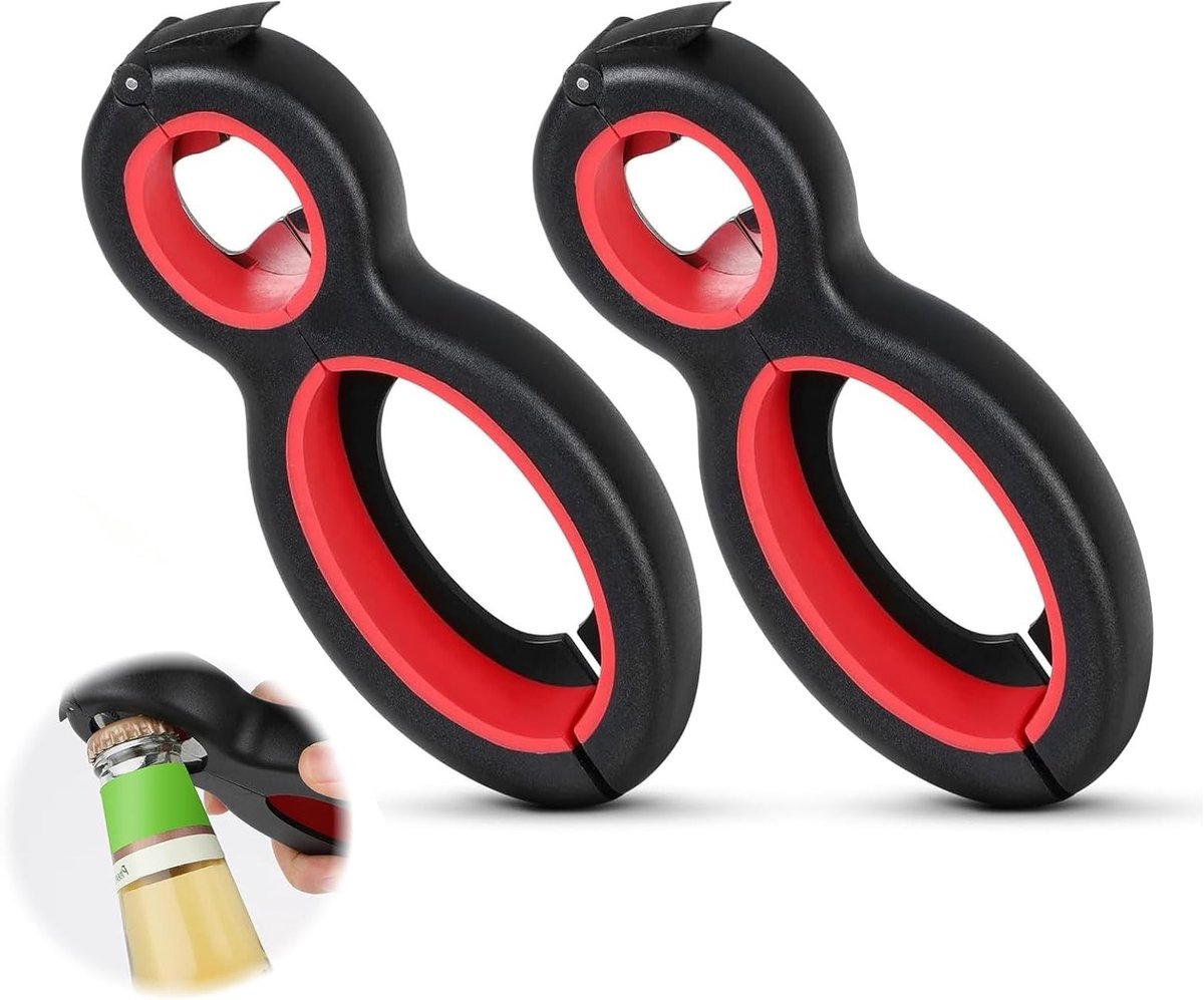 Set van 2 Flessenopeners, Antislip Dekselopener, 6-in-1 Glazenopener voor Senioren, Geschikt voor Mensen met Zwakke Handen en Artritis