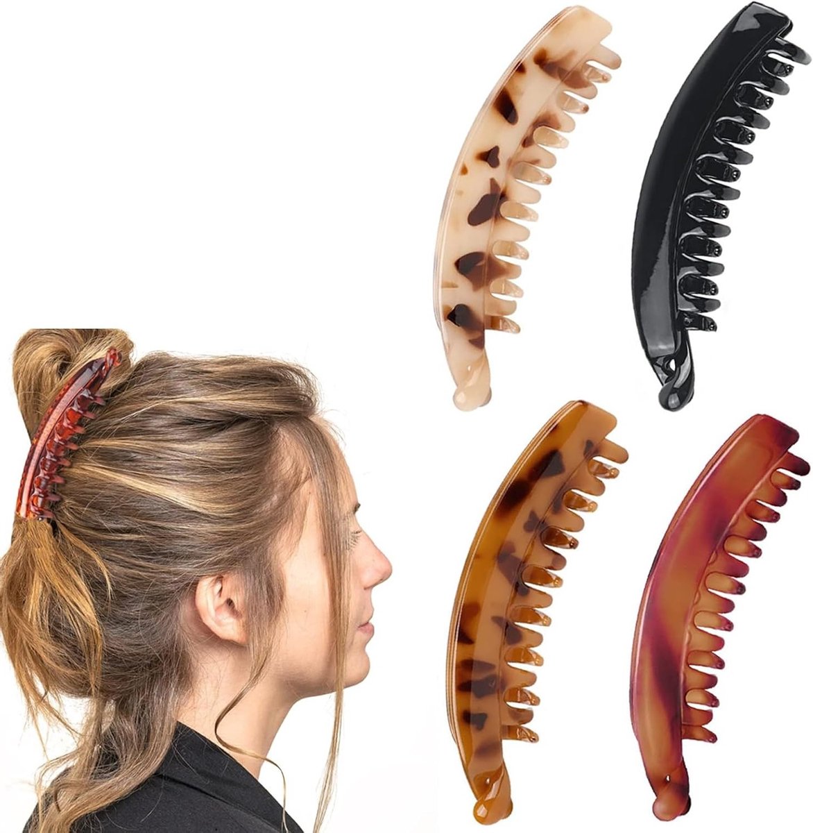 Gekleurde Grote Haarclips voor Dikke Haren - 4 Stuks, Antislip Ponytail Houder voor Vrouwen en Meisjes